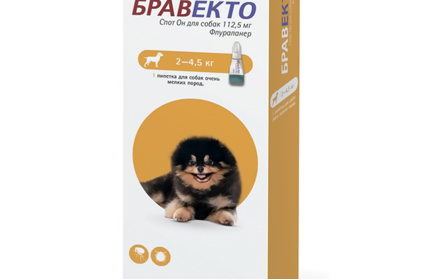 Бравекто Спот Он для собак от 2 до 4,5 кг, 112,5 мг (1 пип/уп)