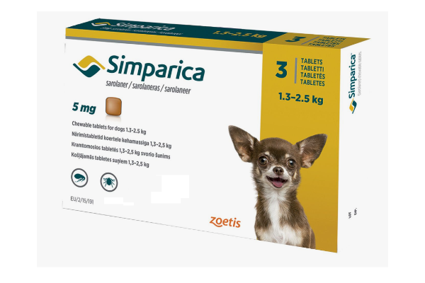 Симпарика 5 мг (Simparica) для собак весом 1,3–2,5 кг